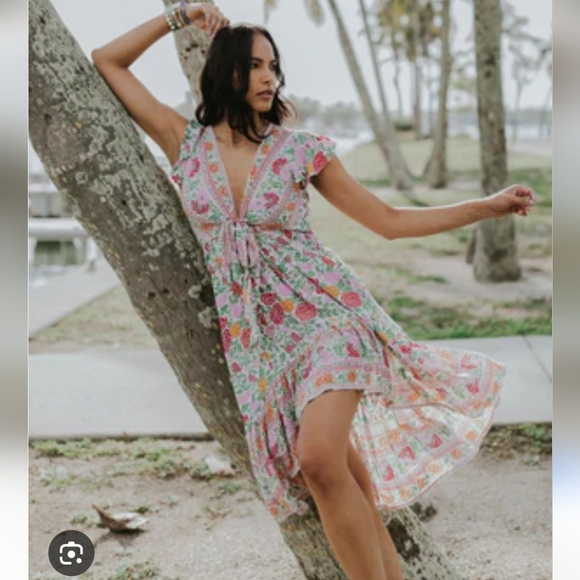 Sea Lustre Sunny Days Floral High-Low Dress Size S/M Plunging V-Neck Tie Chest - Picture 13 of 13